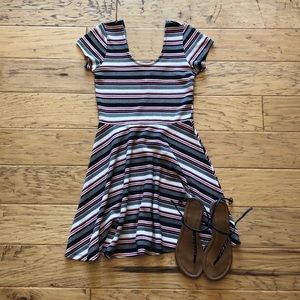 Striped Mini Dress Pink & Black & White